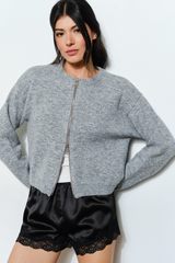Light Gray Bennie Zip Cardigan Cardigan