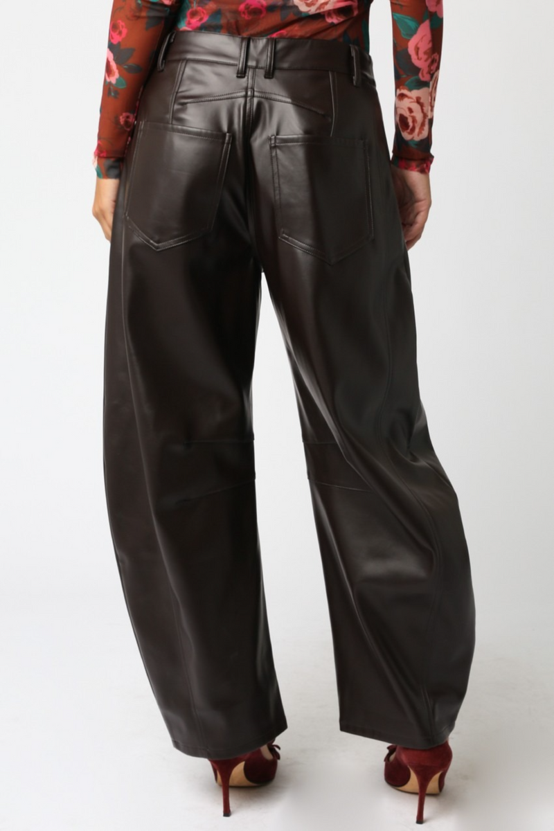 Light Gray Marian Pu Leather Barrel Pant Pant