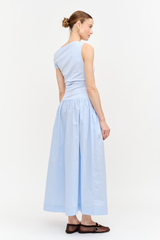 Light Gray Audrey Mixed Media Asymmetrical Midi Midi Dress