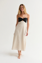 Lavender Emery Colorblock Front Twist Linen Midi Dress Midi Dress