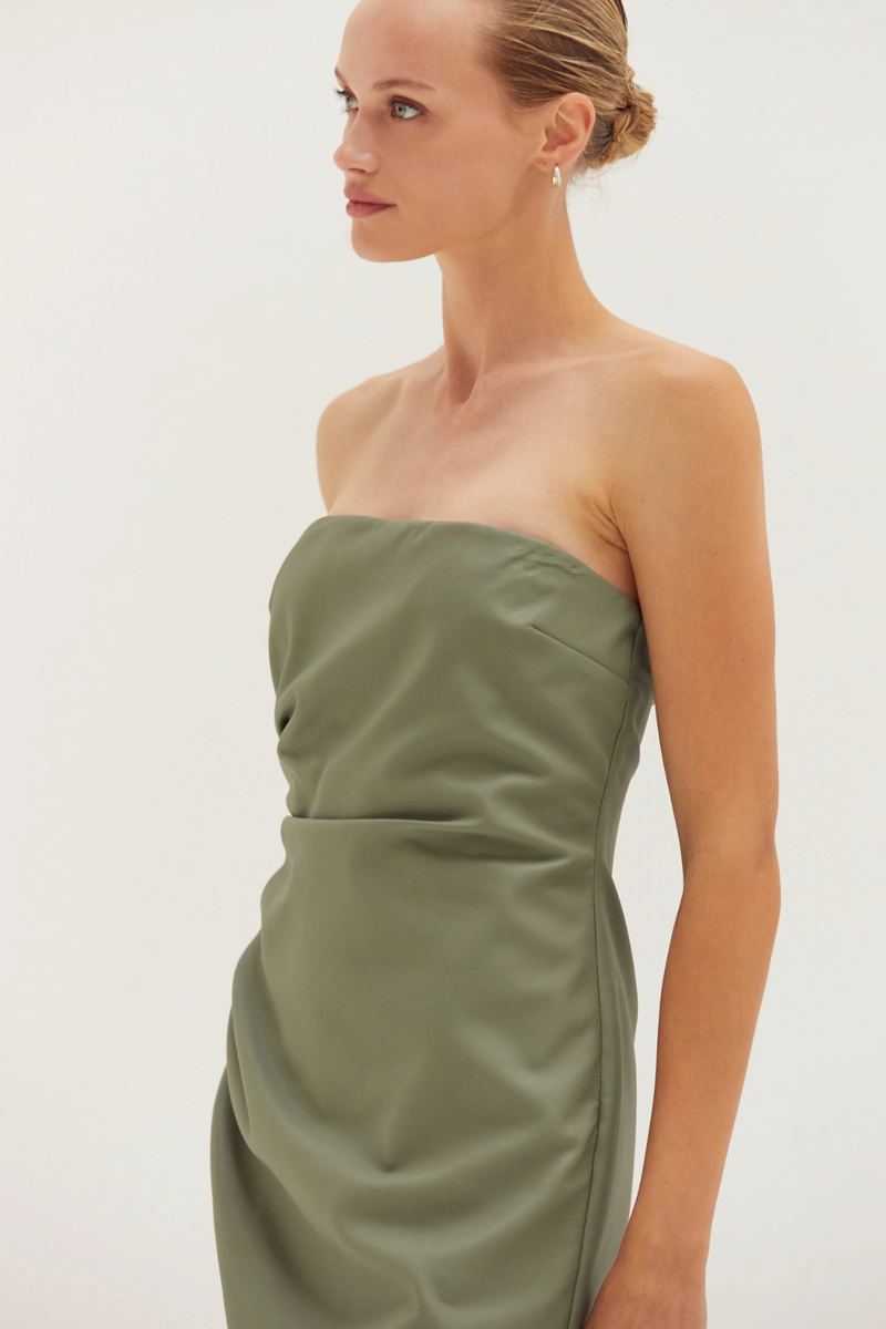 Light Gray Reeve Vegan Leather Tube Midi Dress Midi Dress