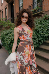 Dark Slate Gray Vela Dress in Brown Vintage Upholstery Floral Maxi Dress