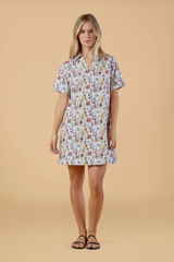 Tan Wells Dress in Aqueous Petals Mini Dress