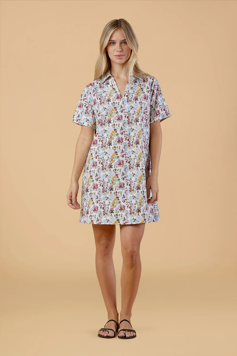Tan Wells Dress in Aqueous Petals Mini Dress