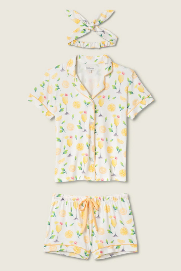 Beige Mimosa Me Drink Print 3-piece PJ Short Set PJ Set