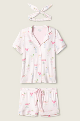 Beige Pretty Punch Cocktail Print 3-Piece Short Set Pajamas