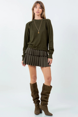 Dark Slate Gray Knitted Clue Pleated Mini Skirt Mini Skirt