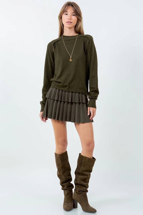 Dark Slate Gray Knitted Clue Pleated Mini Skirt Mini Skirt