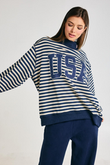 Light Gray USA Embroidered Stripe Mock Neck Sweatshirt Sweatshirt