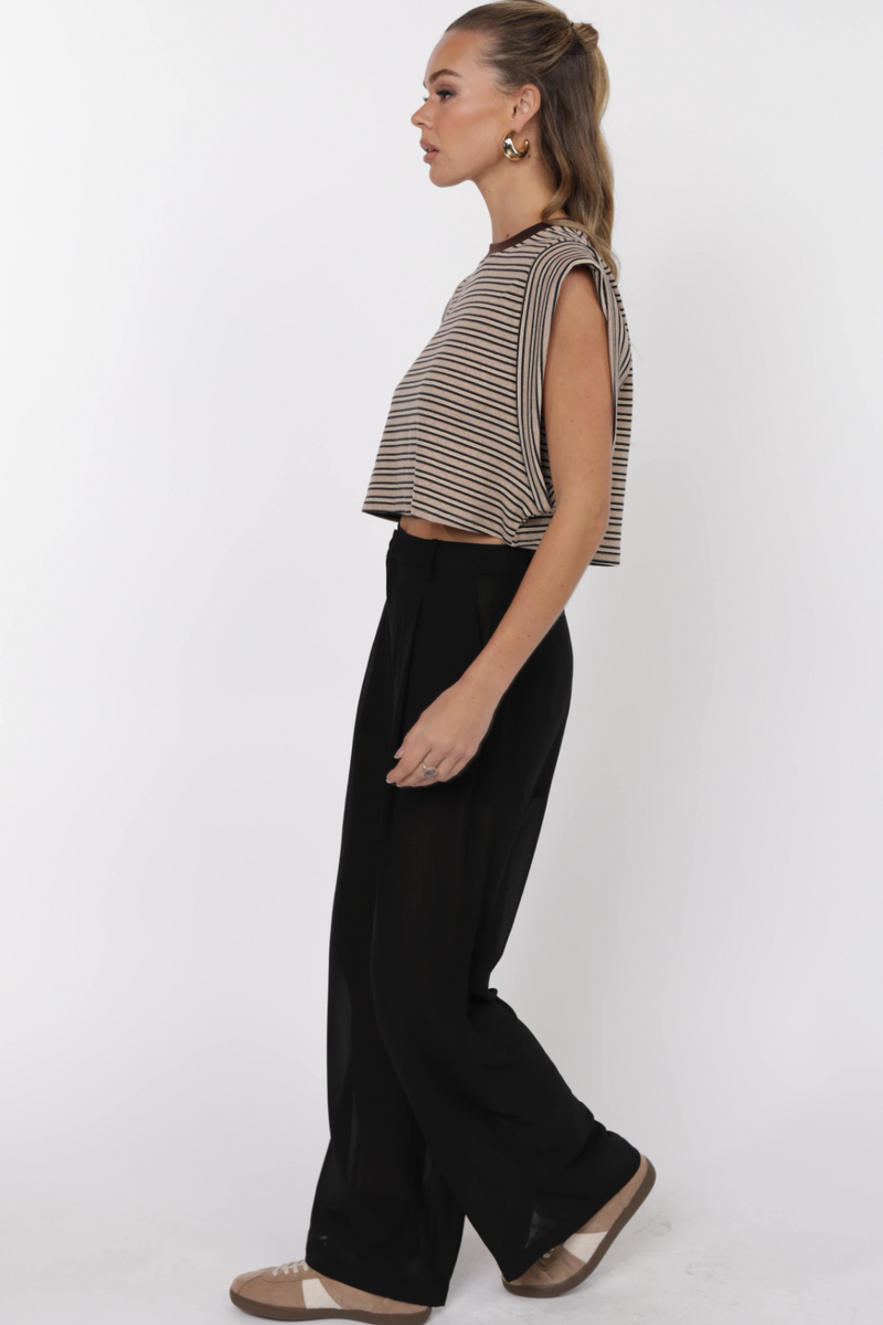 Light Gray One and Only Stripe Crop Tee in Heather Oatmeal Top