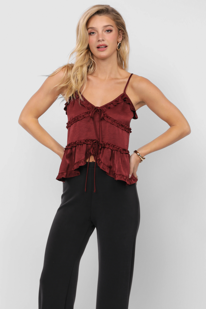 Light Gray One Look Ruffle Trim Top Top