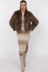 Light Gray Deep Woods Cropped Vegan Fur Jacket Jacket