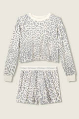 Light Gray Boyfriend Boxer Leopard Print Shorts Set Pajamas