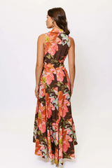 Sienna Vela Dress in Brown Vintage Upholstery Floral Maxi Dress
