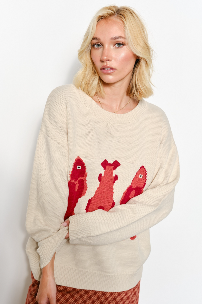 Light Gray Shawnee Fish Sweater Sweater