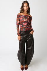 Dark Slate Gray Marian Pu Leather Barrel Pant Pant