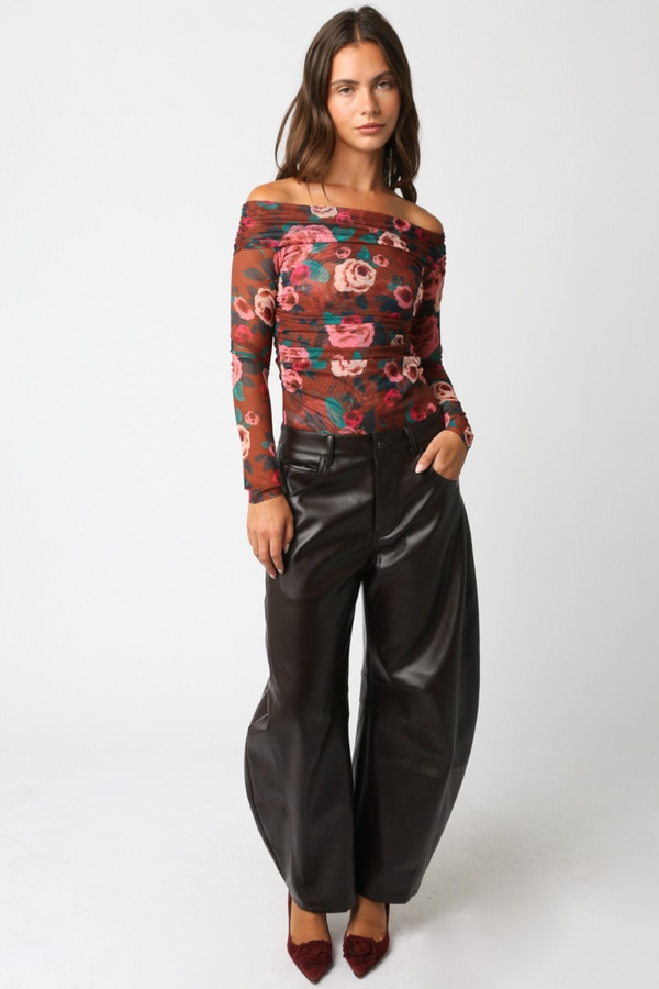 Dark Slate Gray Marian Pu Leather Barrel Pant Pant