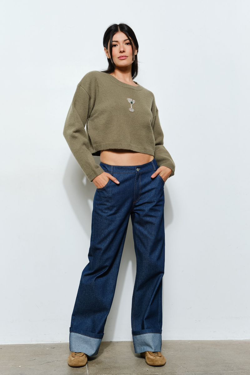 Light Gray Penny Bead Martini Sweater Sweater