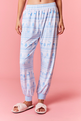 Light Pink Cozy Stripe Christmas Print Joggers Pant