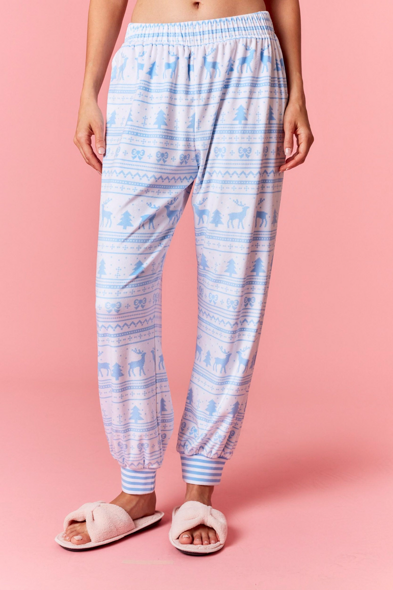Light Pink Cozy Stripe Christmas Print Joggers Pant