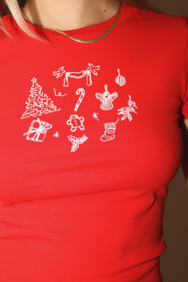 Firebrick Holly Jolly Icon Sketch Baby Tee Graphic Tee
