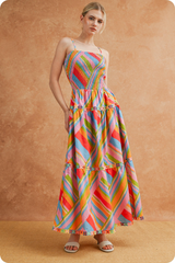 Tan Rainbow Rhythm Midi Dress Midi Dress