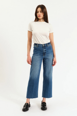 White Smoke Pleaser High Rise Wide Ankle | Indigo Wave Jeans