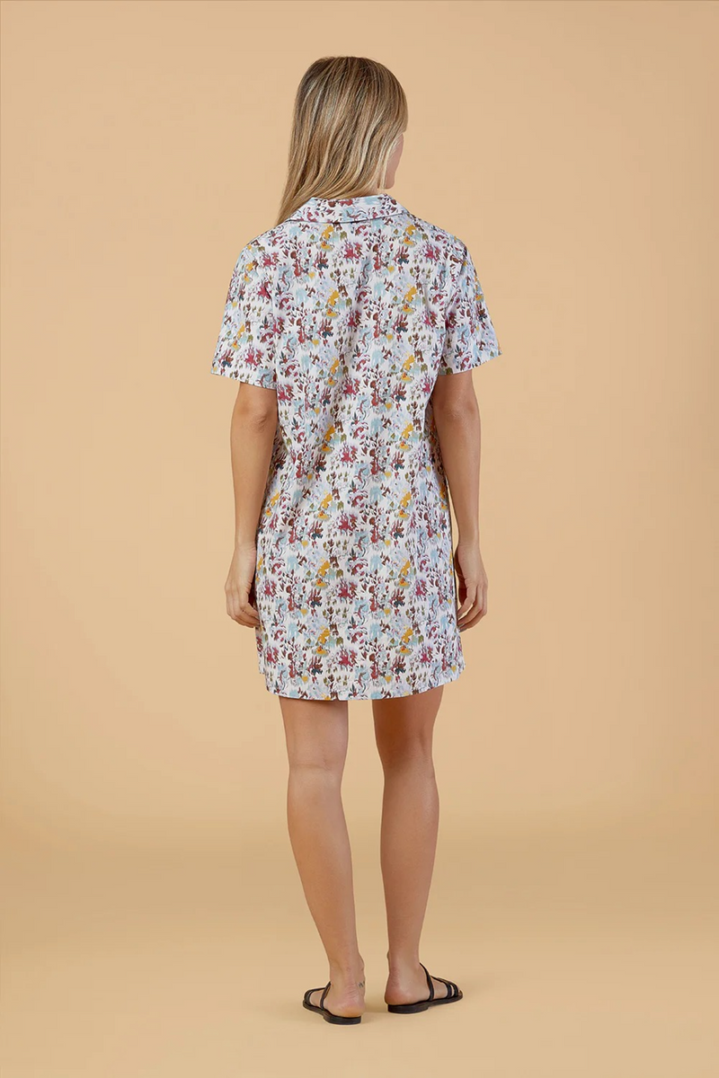 Tan Wells Dress in Aqueous Petals Mini Dress