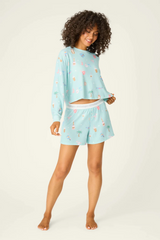 Beige Boyfriend Boxer Ornament Print Shorts Set Pajamas