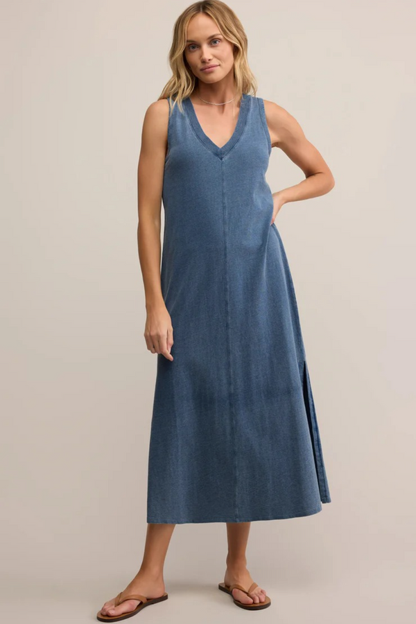 Gray Coastline Jersey Denim Dress Midi Dress