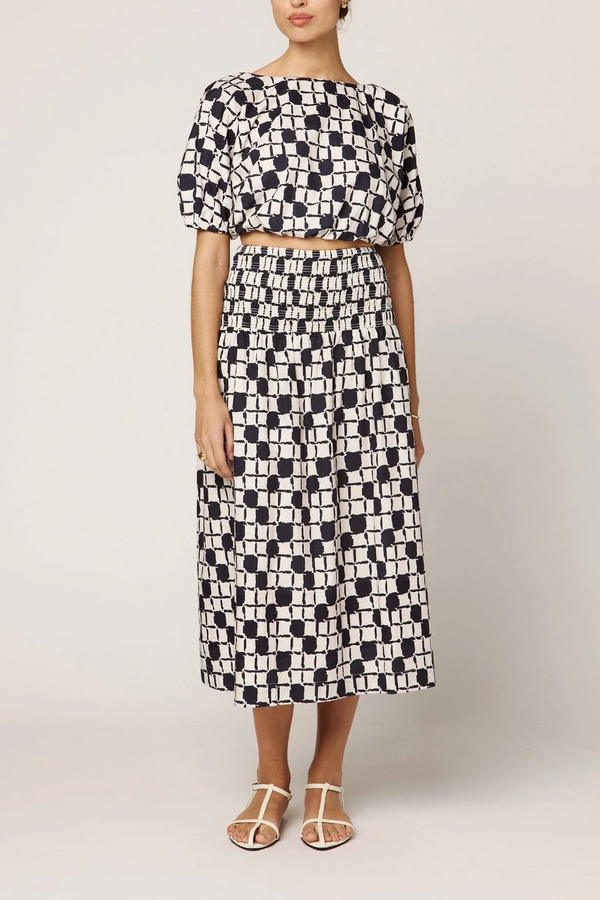 Light Gray Melanie Midi Skirt in San Marino Print Midi Skirt
