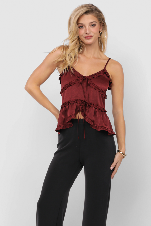 Light Gray One Look Ruffle Trim Top Top
