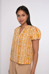 Light Gray Lia Top in Bowen Deco Print Top