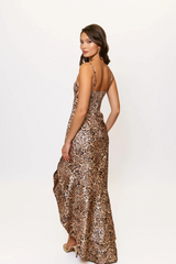 White Smoke Alma Dress in Natural Realistic Leopard Swirl Maxi Dress