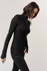 Light Gray Olive Rib Long Sleeve Turtleneck Top