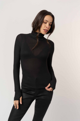 Light Gray Olive Rib Long Sleeve Turtleneck Top
