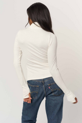 Light Gray Olive Rib Long Sleeve Turtleneck Top