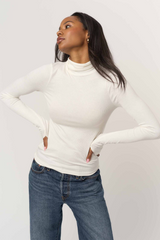 Light Gray Olive Rib Long Sleeve Turtleneck Top