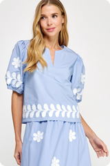 Light Gray Ivie Flower Embroidery Top Top
