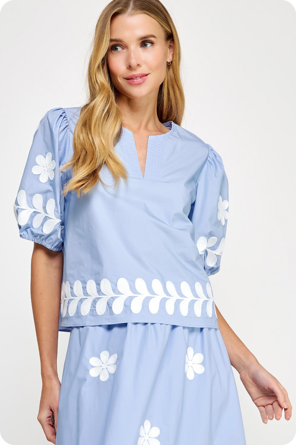 Light Gray Ivie Flower Embroidery Top Top