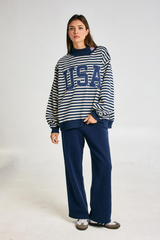 Light Gray USA Embroidered Stripe Mock Neck Sweatshirt Sweatshirt