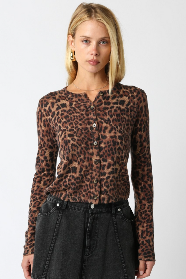 Beige Kimery Knit Cardigan in Leopard Cardigan
