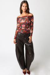 Dark Slate Gray Marian Pu Leather Barrel Pant Pant