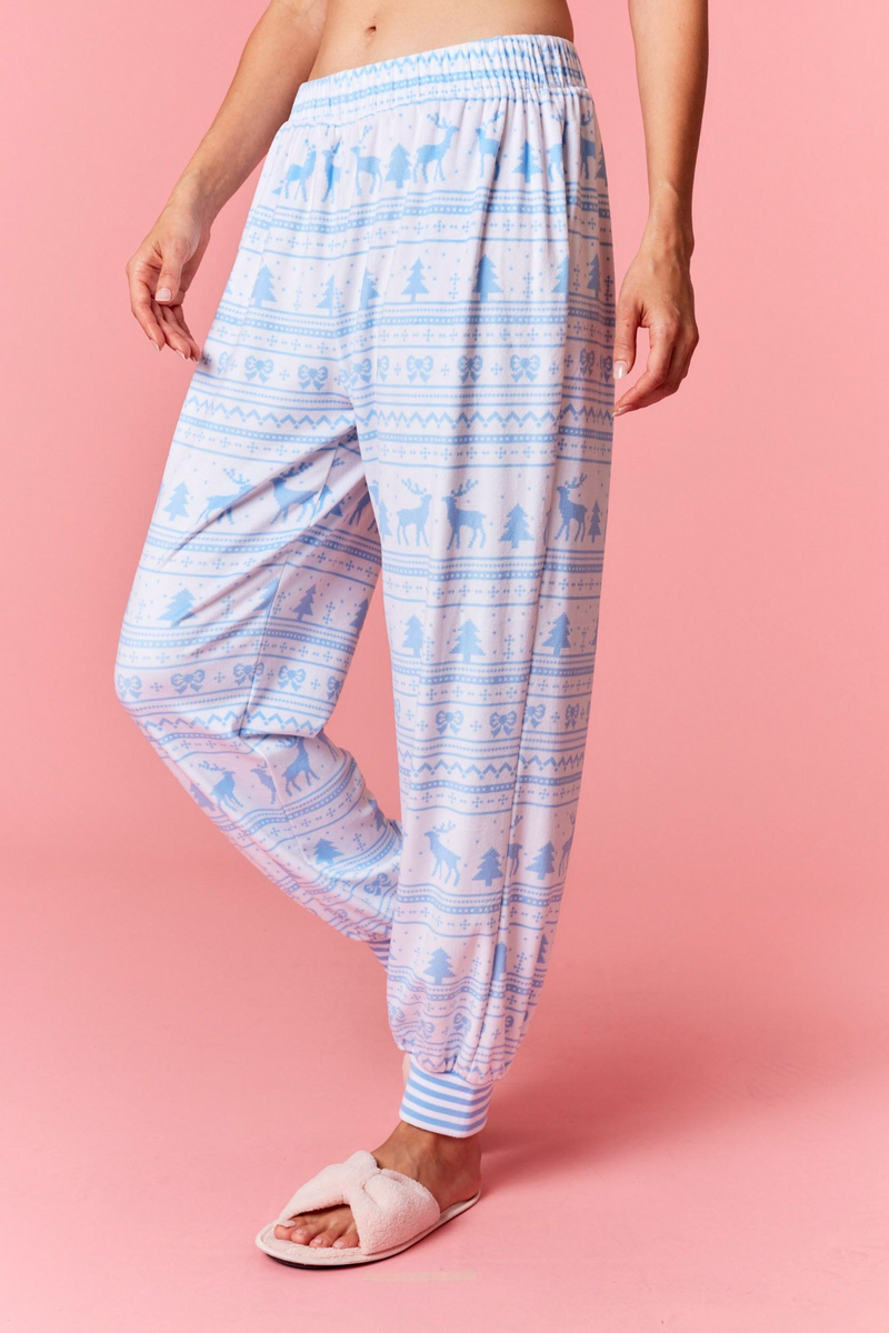 Light Pink Cozy Stripe Christmas Print Joggers Pant