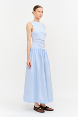 Light Gray Audrey Mixed Media Asymmetrical Midi Midi Dress