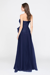 Midnight Blue Gilda | Draped Rose Gown Formal Gown