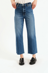 White Smoke Pleaser High Rise Wide Ankle | Indigo Wave Jeans