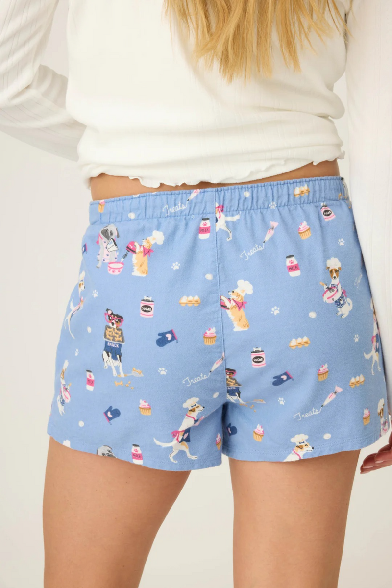Light Gray Baked Woof Love Dog Print Flannel Shorts Short