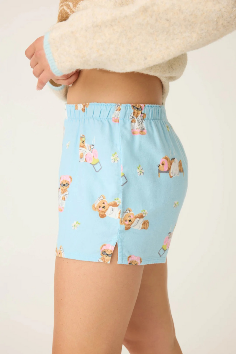 Light Gray Beary Cute Bear Print Flannel Shorts Pajama Shorts