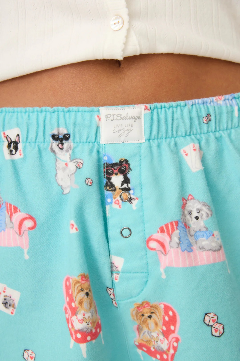 Sky Blue This Is How I Roll Dog Print Flannel Shorts Pajama Shorts